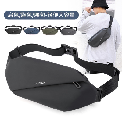 Cross-Border New Arrival Men's Belt Bag Outdoor Running Mobile Phone Bag Multi-Functional Large Capacity Chest Bag Casual Shoulder Messenger Bag