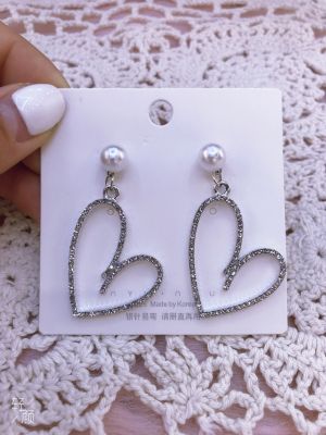 925 Silver Needle Large Peach Heart Pearl Earrings Fashionable Earrings