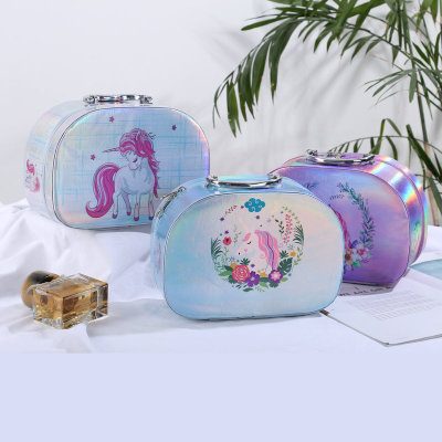 Cross-Border New Arrival Cosmetic Bag Fashion Eyebrow Pencil Colorful Laser Unicorn Wash Cosmetic Case Three-Piece Storage Bag