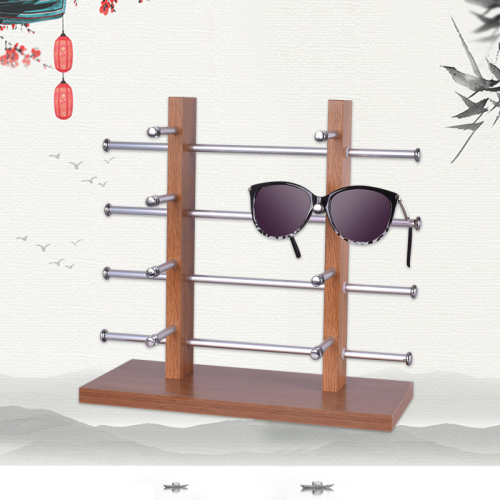 Popular Double Row 8-Piece Desktop Glasses Frame Sunglasses Display Shelf Wooden Sunglasses Optical Rack Props Rack 