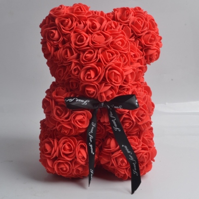 Factory Wholesale Rose Bear Valentine's Day Gift Creative Preserved Fresh Flower Artificial Rose Bear 25cm