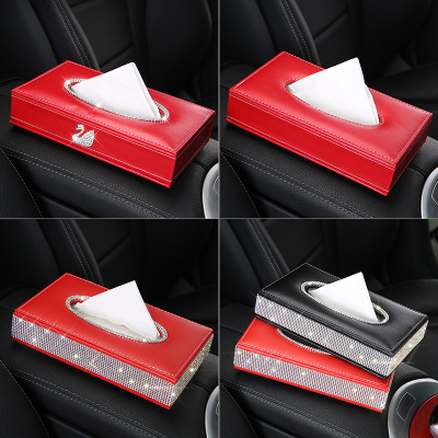 Swan Tissue Box Cover Car Tissue Box Creative Ornament Diamond-Embedded Cute Car Supplies Tissue Box