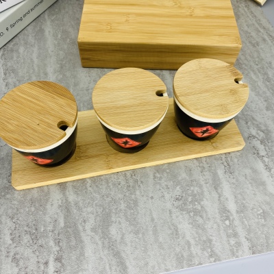 Household Chinese Seasoning Box Kitchen Ceramic Seasoning Jar Chili Oil Can Four-Piece Kitchen Supplies