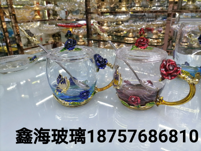 Glass Exquisite Gift Cup Rose Enamel Cup Glass with Lid Tray Scented Tea Cup Couple Cups Gift