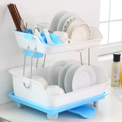 Double-Layer Kitchen Storage Rack Thickened Plastic Draining Rack Bowl Rack Tableware Bowl and Chopstick Rack Plate Cabinet Storage Rack Wholesale