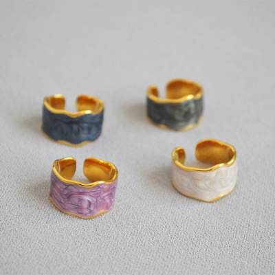 Korean Style Creative Colorful Ice Cream Handmade Enamel Glazed Irregular Modern Stylish Opening Ring Index Finger Ring Women