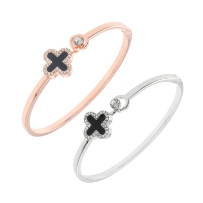 Factory Direct Sales Korean Fashion Lucky Four-Leaf Clover Bracelet Green Rose Gold Bracelet All-Matching Fashion Open Bracelet