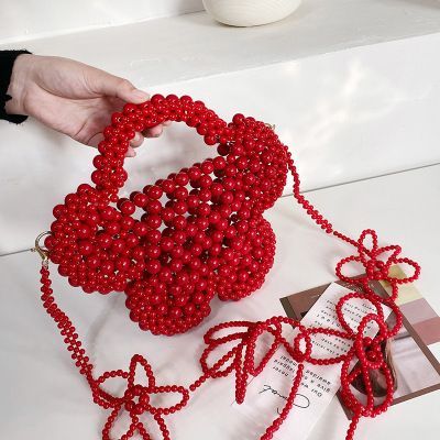 Yang Internet Influencer Pearl Handbag 2021 Summer Fashion Design Hand-Woven Girl DIY Shoulder Messenger Bag