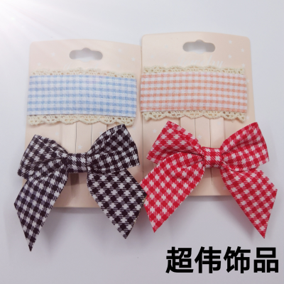 Korean Style Girl Bow Exquisite Small Plaid Sweet Temperament Candy Color Summer New Liu Seaside Headdress