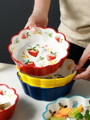Japanese-Style Ceramic Fruit Salad Bowl Creative Trending Cute Large Bowl Single Ins Style Tableware Household