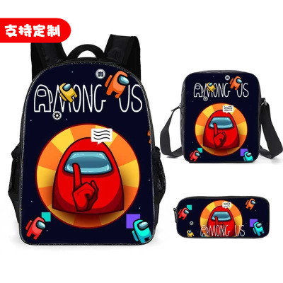 Amazon Among US Schoolbag Three-Piece Set Primary and Secondary School Student Backpack Satchel Pencil Case Space Werewolf Killing
