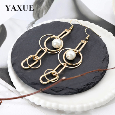 Elegant Snow European and American Fashion Exaggerating Circle Long Metal Earrings Temperament Wild Ear Rings Women's New