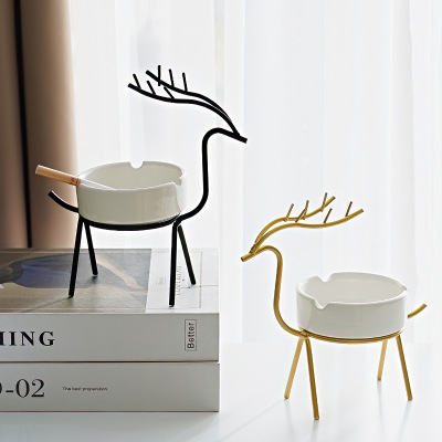 Nordic Style Deer Ceramic Ashtray Creative Personality Ins Simple and Modern Furnishings Living Room Bedroom Decoration Ornaments