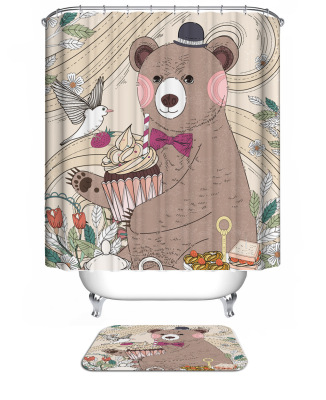 Digital Printing Full Version Shower Curtain Animal Series Thickened Waterproof Polyester Shower Curtain Bathroom Insulation Curtain Factory