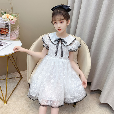 Girls' Summer Dress 2021 New Summer Princess Dress Children Fashionable Sweet White Yarn Skirt Foreign Trade Children's Wear