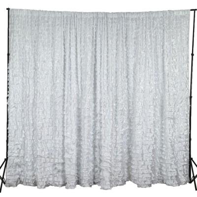 20FT x 10FT White Satin Ruffle Backdrop Curtain Panel Drape