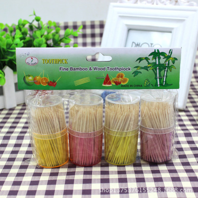 Creative Two-Color Barrel Disposable Bamboo Toothpick Green Environmental Protection Hotel Household Restaurant Toothpicks with Toothpick Hole