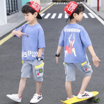 Boys Summer Suit 2021 New Fashionable Fashionable 9 Children's Clothing Korean Summer Boy Stylish Two-Piece Suit 10 Years Old