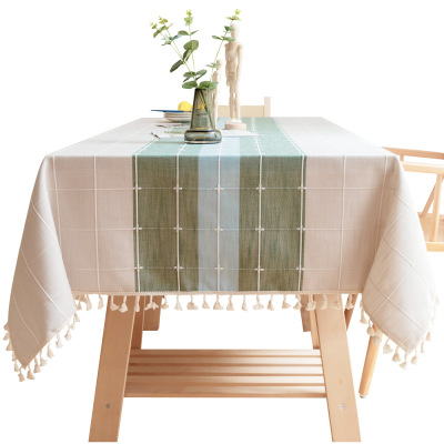 Foreign Trade Wholesale New Style with Table Runner Small Fresh Tassel Fabrics Tablecloth Cotton Linen Hotel Coffee Table TV Cabinet Cover Cloth