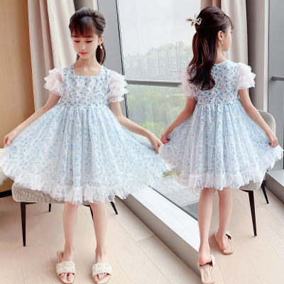 Children's Clothing Girls' Korean Style New Summer Dress Middle and Big Children's Lace Princess Dress Girls' Dress Trendy Delivery