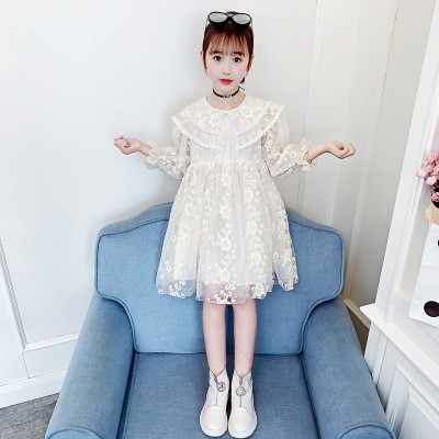 2021 Spring New Children's Dress Children's Clothing Middle and Big Children Lace Gauzy Dress Girls Korean Style Fashion Princess Dress