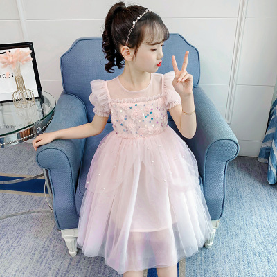 Girls' Princess Dress Summer 2021 New Fashionable Korean Style Children's Skirt Summer Dress for Little Girls Mesh Dress