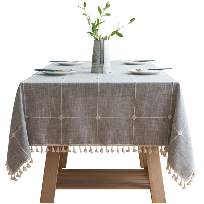 Modern Simple Cotton Linen Solid Color Square Plaid Dustproof Tablecloth Rectangular Tassel Coffee Table Hotel Tablecloth Table Mat