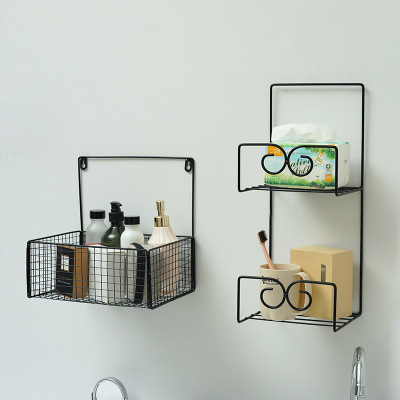 Nordic Bathroom Rack Bathroom Hanging Basket Dormitory Kitchen Rack Toilet Storage Rack Wall Wall Hanging Punch-Free