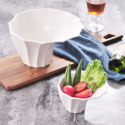 Ceramic Pure White Salad Bowl Buffet Vegetable Barrel Oblique Thickened Vegetable Bowl Sauce Bowl Hotpot Restaurant Tableware Commercial