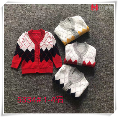 Kids' Sweater New Men's and Women's Baby round Neck Cotton Sweater Korean Knitted Handsome Cartoon Thermal Children's Sweater