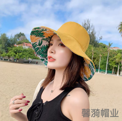 Spring and Summer Dome Big Brim Fisherman Hat Flower Double-Sided Thin Women's Sun Protection Flat Brim Sun Hat Outdoor Travel Sun Hat