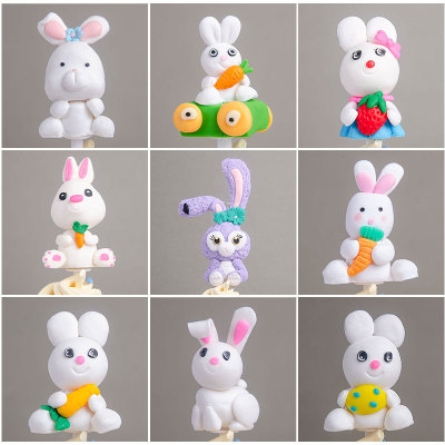 Baking a Birthday Cake Decorative Ornaments Children Birthday Bunny Series Plug-in Cake Decorating Accessories and Decorations