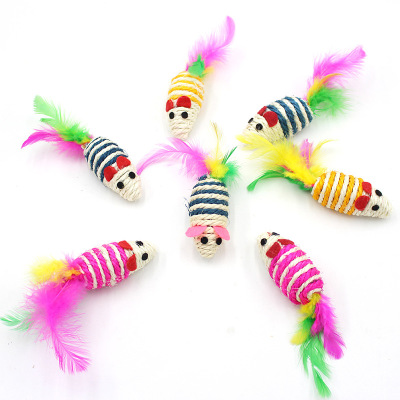 Sisal Mouse Cat Toy Cat Sisal Mouse Color Feather Grinding Claw Cat Toy Pet Toy