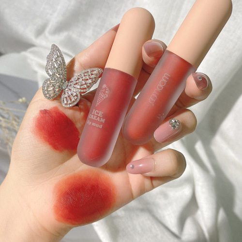 Wodwod Ice Cream Lip Mud White Light Matte Velvet Soft Mist Caramel Orange Brown Milk Tea Mousse Lip Lacquer W826