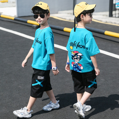 Kids Summer Clothing Suit 2021 New Boys' Short-Sleeved Summer Children's Handsome Fashionable Clothes