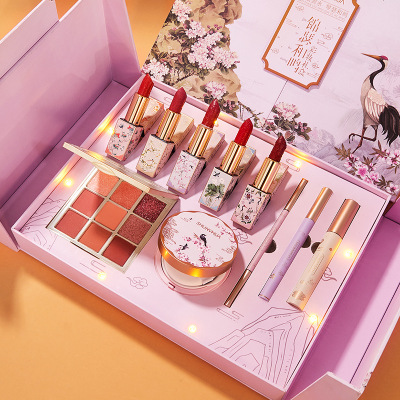 Valentine's Day Gentle Woman Flowers Jin Se He Ming Ten Lipstick Makeup Set Full Set Beauty Set Box Makeup Gift Box