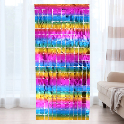 Party Gathering Colorful Squares Tinsel Curtain Birthday Party Background Wall Decoration Squares Tinsel Curtain