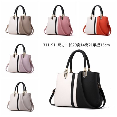 Spring 2021 Contrast Color Fashion Shoulder Bag Handbag Casual PU Leather Bag Foreign Trade Popular Style Women's Bag One Piece Dropshipping