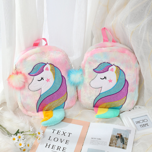 unicorn plush backpack cute cartoon plush school bag for teenage girls casual backpack