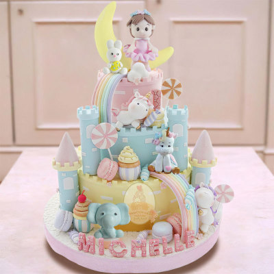 Baking Birthday Cake Decorative Ornaments Children's Birthday Polymer Clay Cartoon Moon Girl Plug-in Cake Decoration Accessories