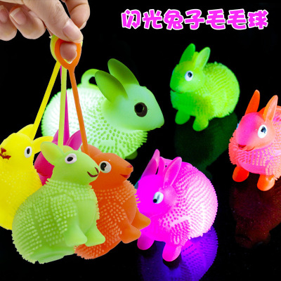 Colorful Glowing Creative Bunny Hairy Ball Fantastic Stall Machine Vent People Elastic Ball Push Toys Wholesale