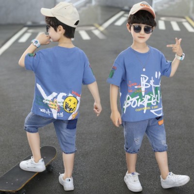 Boys 2021 New Handsome Western Style Summer Wear Suit Trendy Children's Clothing Korean Summer Internet Celebrity Boys Stylish Two-Piece Suit