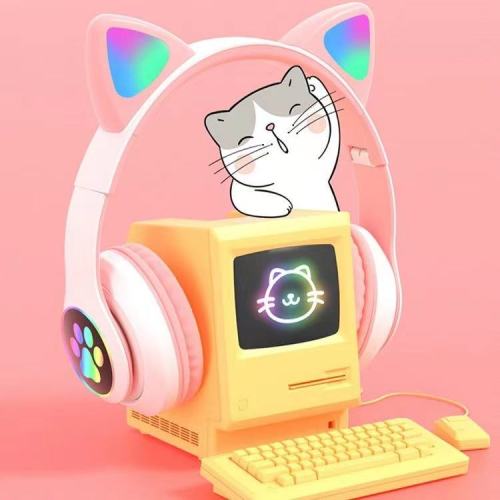 new stn-28 cat ear with light headset wireless bluetooth headset cute cat ear colorful luminous headset