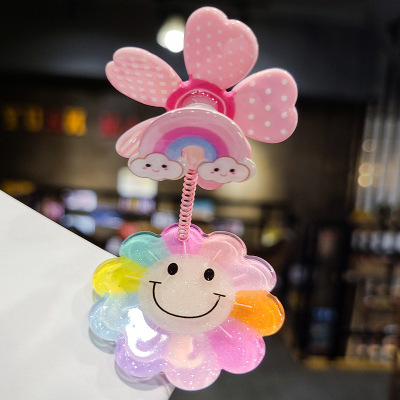 Children's Creative Windmill Hair Clips Hair Accessories Cute Cartoon Bang Clip Fruit Pop Card Princess Rainbow Smiley Face Headdress
