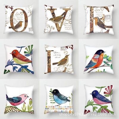 Cross-Border Hot Amazon Letter Series Bird Pillow Cover Home Fabric Craft Cushion Cover Sofa Seat Cover