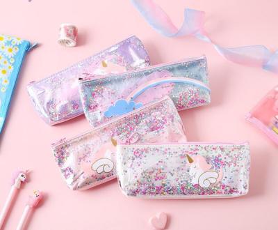 Korean Girly Unicorn Wings Pencil Case Cute Fashion Leather Stationery Case Student Female Fresh Storage Bag