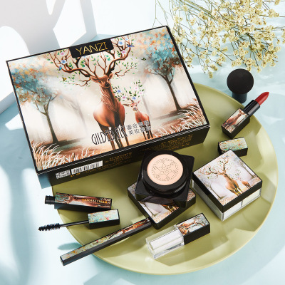 Tiktok Same Style Yanz Elk Makeup Set Gift Box Seven-Piece Cushion BB Cream Lipstick Box Cosmetics Wholesale
