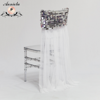 Beautiful silver big sequin mesh embroidered wedding chairco