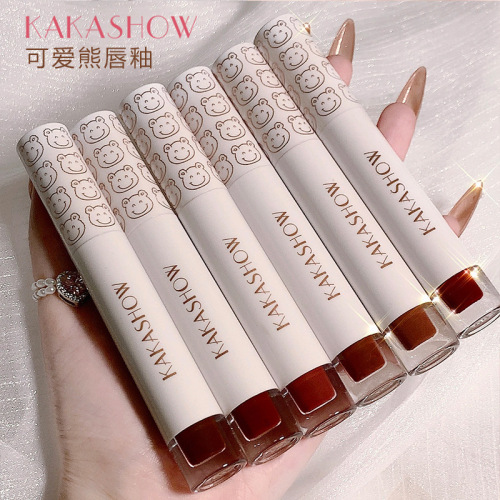 kakashow cute bear lip glaze velvet matte glaze mud moisturizing not easy to touch cup summer 6-color lip glaze female