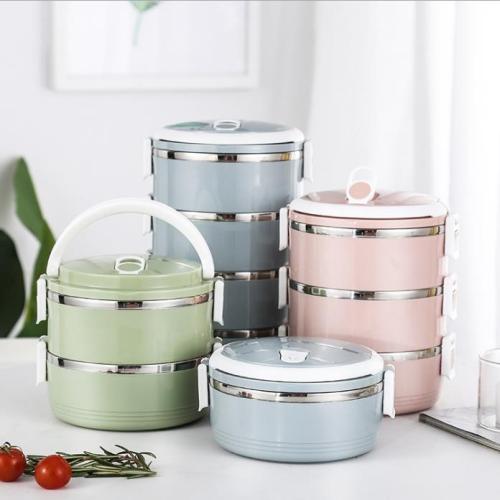 stainless steel insulated lunch box round multi-layer student bento box